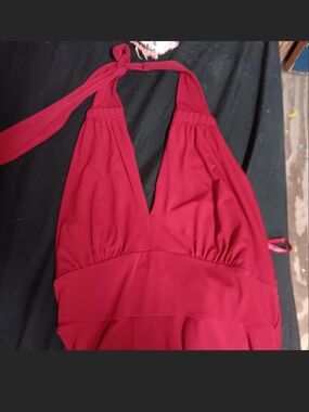 Calvin Klein Red Halter V-Neck Dress